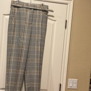 Ann Taylor Men's Gray Plaid Dress Pants with Belt